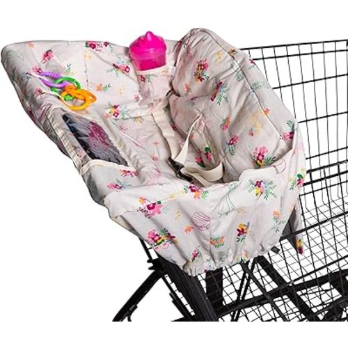 Disney Baby by J.L. Childress Shopping Cart & High Chair Cover - for Baby, Kids, Toddler, Girl - Phone Holder and Toy Loops - Extra Large, Universal Grocery Cart Cover - Disney Princess