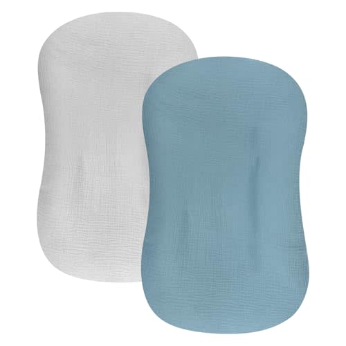 Hooyax Muslin Baby Lounger Cover 2 Pack, 100% Cotton Durable Newborn Lounger Cover, Soft and Breathable Infant Lounger Cover for Boys Girls, Covers Only (Blue Gray)