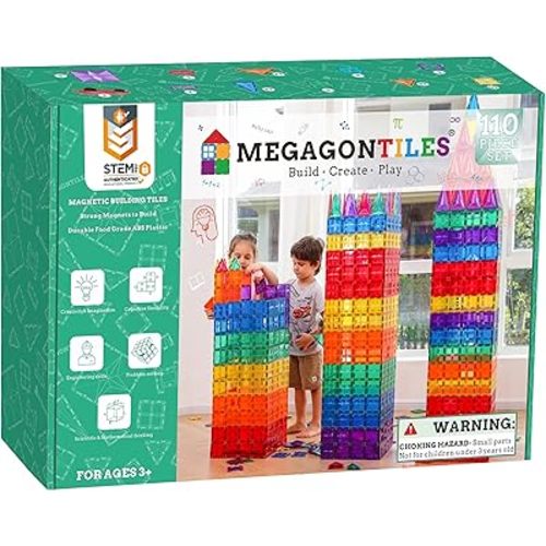 110PCS Premium MagneticTiles, MagnetTiles, STEM AUTHENTICATED, Magnetic Blocks, Magnetic Building Blocks, Magnets for Kids, MagneticTile Toy Boys Girls Age 3 4 5 6 7 8