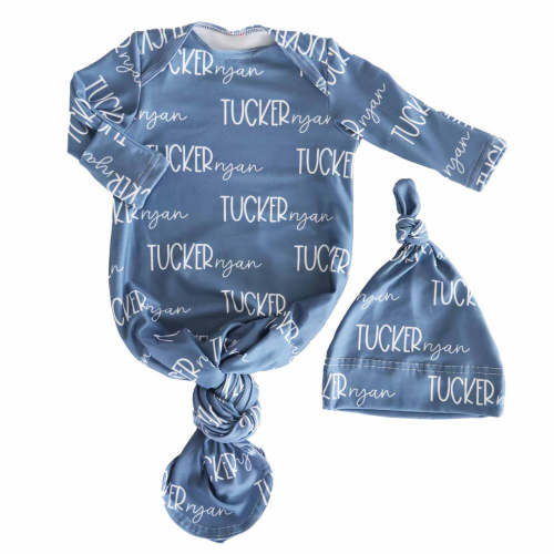 Personalized Font Duo Newborn Baby Knot Gown | Best Selling Blues