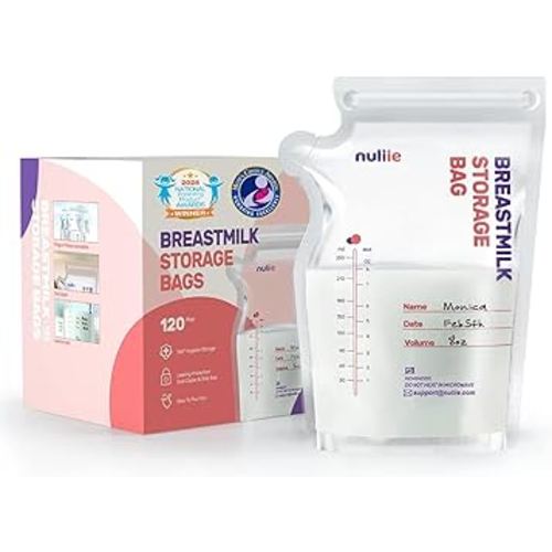 Nuliie 120 Pcs Breastmilk Storage Bags, 8 OZ Breast Milk Storing Bags, BPA-Free, Milk Storage Bags with Pour Spout for Breastfeeding, Self-Standing Bag, Space Saving Flat Profile