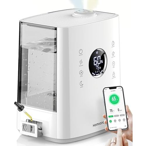 Homvana 6.5L Warm & Cool Mist Humidifiers for Bedroom Large Room, Smart Humidifier with App&Voice Control, Exclusive Distilled Sterilization, 72H Runtime Air Humidifier Aroma Diffuser for Baby Plants