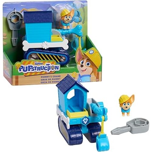 Disney Junior Pupstruction Phinny’s Crane 3-piece Figure and Vehicle Set, Blue, Dog, Kids Toys for Ages 3 Up by Just Play