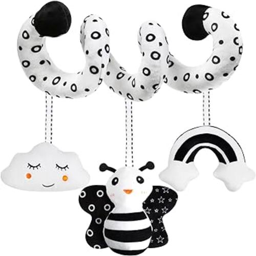 Baby Spiral Hanging Stroller and Car Seat Toys Black and White High Contrast Sensory Toy Newborn Plush Activity Toys New Year Gift for 0 3 6 9 12 Months Girls Boys-BEE