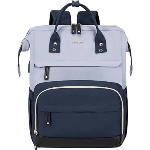 LOVEVOOK Laptop Backpack Purse for Women Men, Nurse Work Business Travel Backpack Bag, Wide Open Backpack, Lightweight Water Resistent Daypack with USB Charging Port, 15.6 inch, Mild Blue-Dark Blue