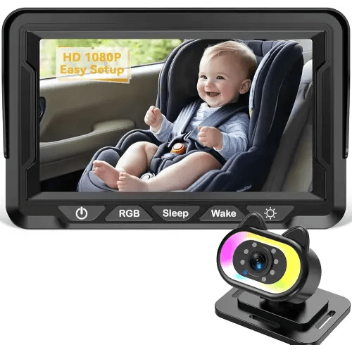 Baby Car Camera for Backseat – HD 1080P, 150° Wide Angle, Night Vision, Easy Installation, Adjustable LED Light, 4.3” LCD Display, Anti-Glare