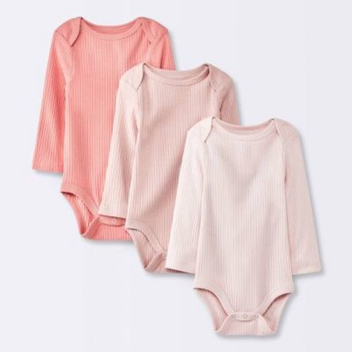 Baby Girls' 3pk Long Sleeve Bodysuit - Cloud Island™ Pink Newborn