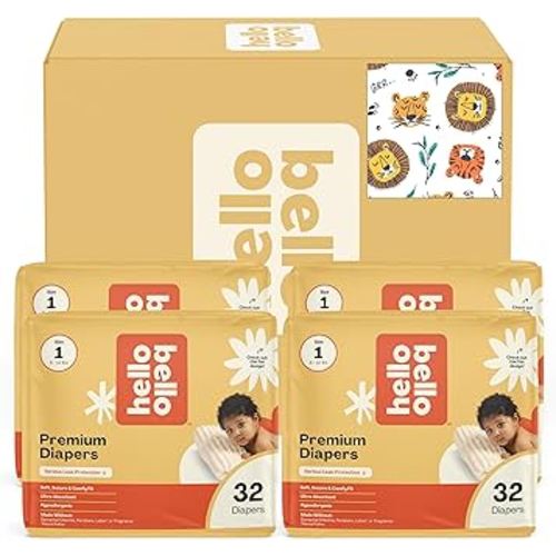 Hello Bello Diapers, Size 1 (8-12 lbs) Wild Cats, 128 Count Value Pack of Premium Disposable Baby Diapers, Hypoallergenic with Soft, Cloth-Like Feel