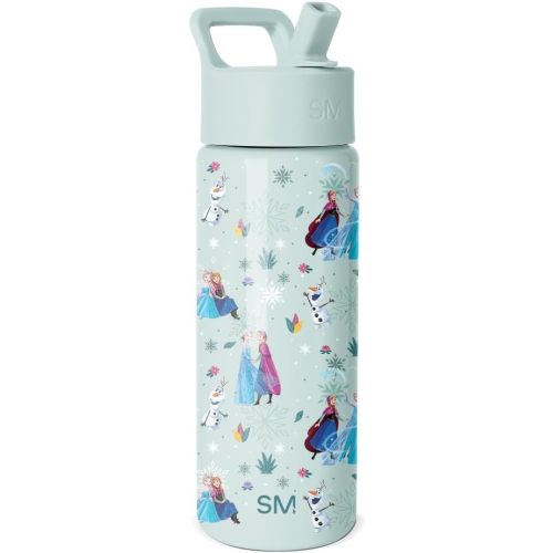 Simple Modern Disney Frozen Kids Water Bottle with Straw Lid | 18oz Insulated Stainless Steel Kids Tumbler & Spill Proof Toddler Cup for School, Girls, Boys | Summit | Frozen Swirls