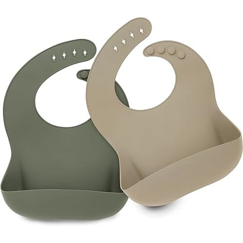 KeaBabies 2-Pack Silicone Bibs For Babies, Silicone Baby Bibs for Eating, Food-Grade Pure Silicone Bib, Toddler Bibs, Waterproof Bibs, Feeding Bibs, Silicon Bibs for Toddlers, Boys, Girls (Marsh)