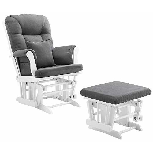 Angel Line Monterey Glider & Ottoman, White Finish - Dark Grey Cushion