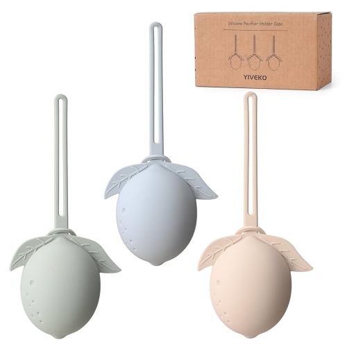 Silicone Pacifier Holder - Binky Holder for Boys & Girls - Portable Storage Case - 3 Pack (Ivory + Sage + Baby Blue)