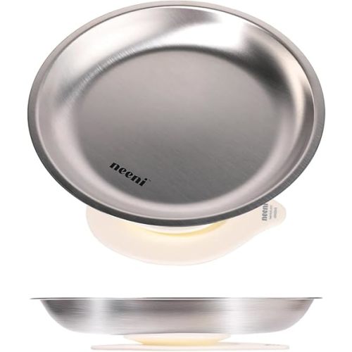 2-Pack Stainless Steel Kids Plate with Silicone Suction Base | Dishwasher Safe | For Toddler and Baby | Metal Toddler Plate for Children Independent Feeding and Baby-Led Weaning