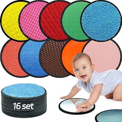 16 Set Sensory Mats, Mixed Colors Sensory Toys for Kids with Autism, Tactile Wall Panel Montessori Toy, Educational Toys for 3 year old, Fat Brain toddler Learning Classroom Supplies Gift(8.3 Inch)