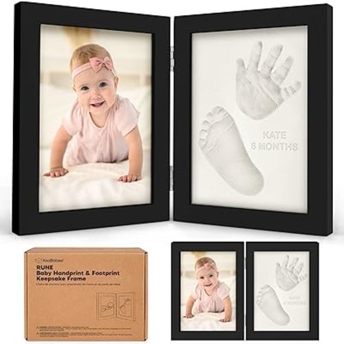 Baby Footprint Kit, Baby Shower Gifts for Girls, Boys - Personalized Baby Hand and Footprint Kit Keepsake, Newborn Handprint Foot Prints Makers, Nursery Picture Frame, New Mom Gift (Onyx Black)