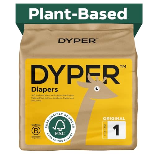 DYPER Baby Diapers Size 1 | Honest Ingredients | Cloth Alternative | Day & Overnight | Made with Plant-Based* Materials | Hypoallergenic