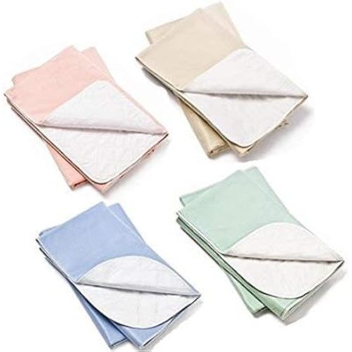 4 Pack Washable Bed Pads/Reusable Incontinence Underpads 18x24 - Blue, Green, Tan and Pink - Ideal for Children and Adults Wholesale Incontinence Protection / Cloth Chucks Bed Pads Washable