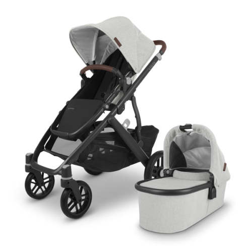 UPPAbaby Vista V2 Stroller - Anthony (White and Grey Chenille/Carbon/Chestnut Leather)