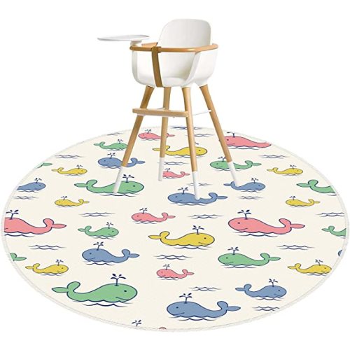 Splat Mat for Under High Chair 43.3″, Waterproof Anti Slip with No Layering Design Splash Mat for Art/Crafts/Playtime on Floor or Table, Reusable Eating Mess Mat Spill Mat Floor Protector - Whale - 43.3 x 43.3 Inch
