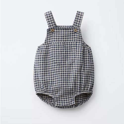 GINGHAM ROMPER - Navy blue | ZARA United States