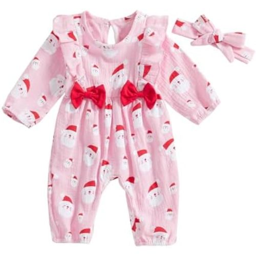 Newborn Baby Girl Halloween Outfit Cotton Linen Pumpkin Jumpsuit Romper Ruffle Sleeve Bodysuit Long Overalls with Bow