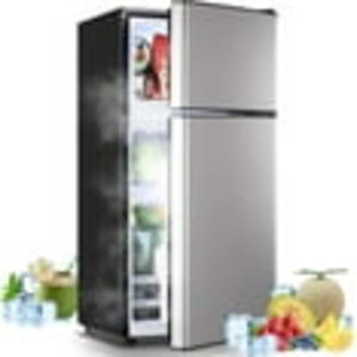 Tacool Small Mini Fridge with Top Freezer Compact Refrigerator Dual Door with Adjustable Thermostat Silver for Home New