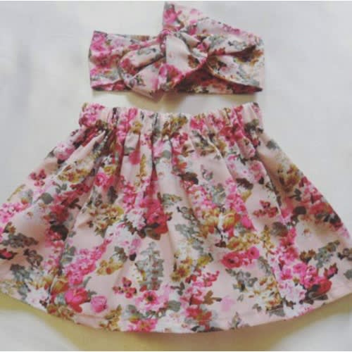 Beautiful Summer Floral Baby&#39;s Skirt and Headwrap Cute Baby Set Baby Girls Clothes NEW