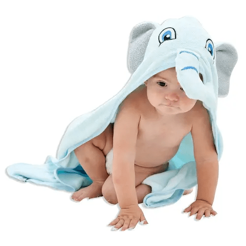 HIPHOP PANDA Hooded Towel - Rayon Made from Bamboo, Bath Towel with Bear Ears for Newborn, Babie, Toddler, Infant - Absorbent Large Baby Towel - Blue Elephant, 30 x 30 Inch