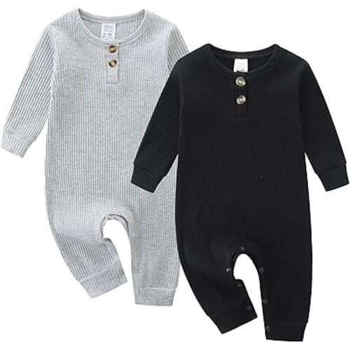 Baby Boy Girl Clothes 2 Pack Short/Long Sleeve Snap Closure Romper for Infants