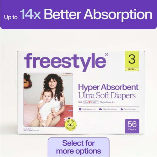 Freestyle Hyper Absorbent Ultra Soft Baby Diapers, Size 3, 56 Count (Select for More)