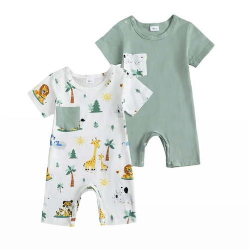 Actgleam Baby Boys Short Sleeve Romper Summer Infant Onesie Unisex Newborn Baby Clothes,Light Blue Zoo,3-6 Months