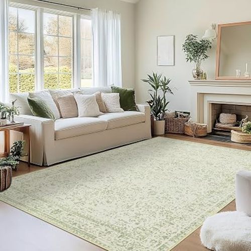 Sage Green Nursery Rug 5x7 Boho Floral Pattern Washable Soft Rugs for Dorm