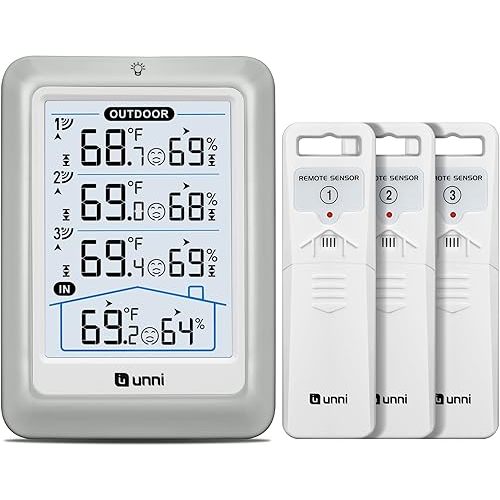 Indoor Outdoor Thermometer Wireless, 4.5 Inch Display Digital Hygrometer Thermometer Temperature Humidity Monitor with 330ft Range Sensor and Adjustable Backlight