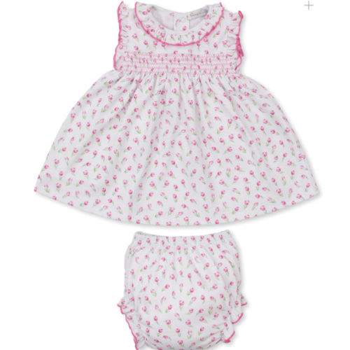 Tulip Blossoms White Smocked Dress Set