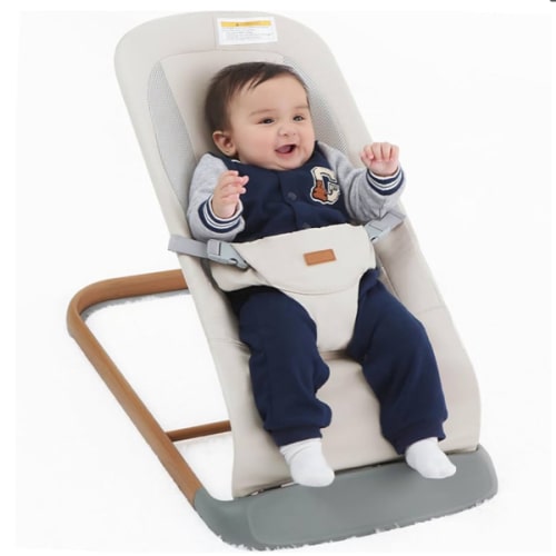 AMKE CooCon Baby Bouncer,Ergonomic Bouncer Seat for Babies with 3 Recline Positions,Portable Newborn Bouncer Seat, Mesh Design Bouncers for Infants,Beige