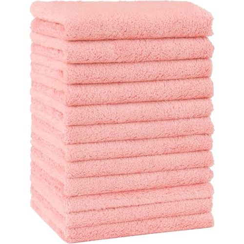 HOMEXCEL Baby Washcloths 12 Pack-Microfiber Coral Fleece Baby Bath Face Towel 7 x 9 Inch Extra Absorbent Soft Burp Cloth and Wash Cloths for Newborn-Infants and Toddlers-Gentle On Sensitive Skin,Pink