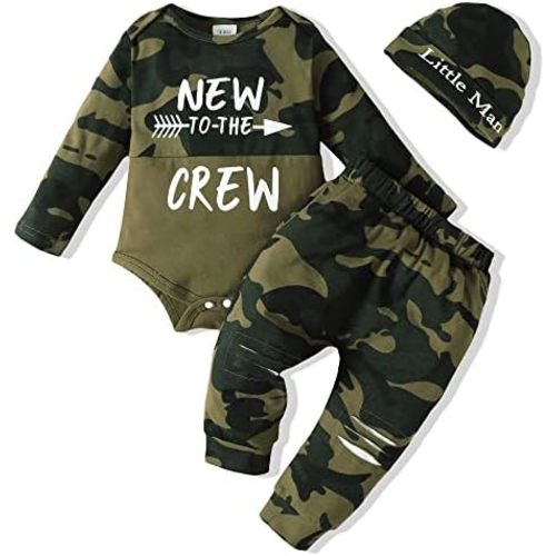 Newborn Infant Baby Boy Clothes Fall Winter Outfits New to The Crew Outfit Toddler Baby Boy Clothes Set