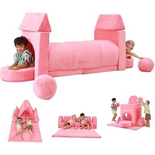 Nugget Couch Kids with Large Crawling Mat, Modular Play Couch Convertible Tunnel for Boys and Girls or Pet , Kid Sofa for Inspiring Child Versatile and Imaginative,Gift for Kids