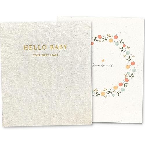 Peachly Unisex Baby Memory Book | First Year Keepsake for Milestones | Simple Cute Scrapbook | Baby Books for Boy or Girl | Natural Linen - Clementine