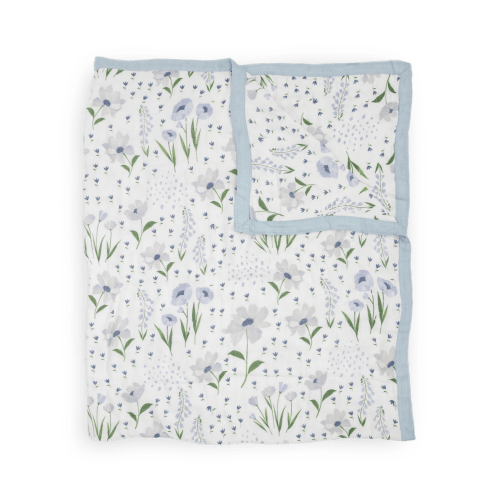 Deluxe Muslin Quilted Throw - Blue Windflower