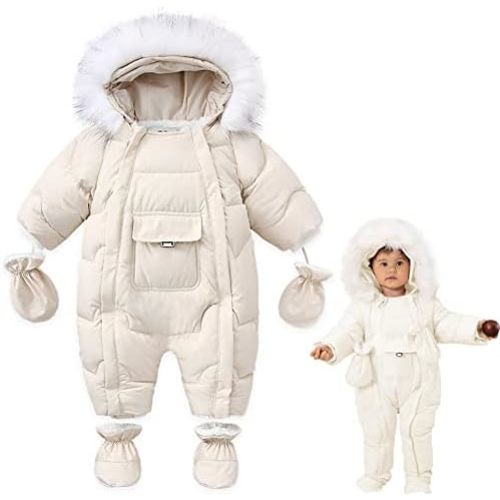 Baby Snowsuit Hooded Romper Zipper Winter Outwear Footed Infant Boys Girls Jumpsuit