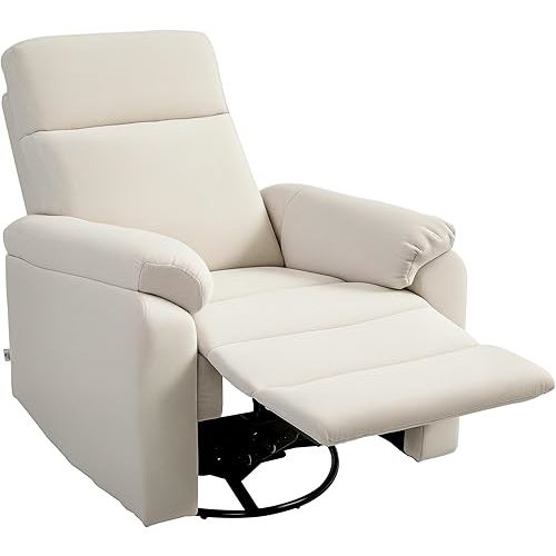 HOMCOM Swivel Rocker Recliner Chair, Wide Glider Rocking Single Sofa with Pocket Spring, Footrest, Modern Fabric Overstuffed Reclining Chair for Living Room, Bedroom, Quick Assembly, Cream White