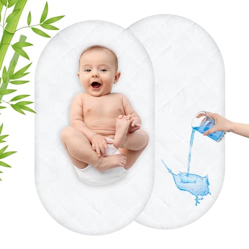 Asatdd Waterproof Bassinet Mattress Pad Protector Cover Compliable with SNOO Smart Sleeper and Simmons Kids Twin City Sleeper Bassinet, Ultra Soft, Breathable and Comfortable, 2 Pack