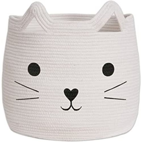 VK VK·LIVING Animal Hamper Large Woven Animal Cotton Rope Storage Basket Laundry Basket Organizer With Cat Design for Towels Blanket Toys Clothes Pet Hamper for Cat 15 L x 15 H