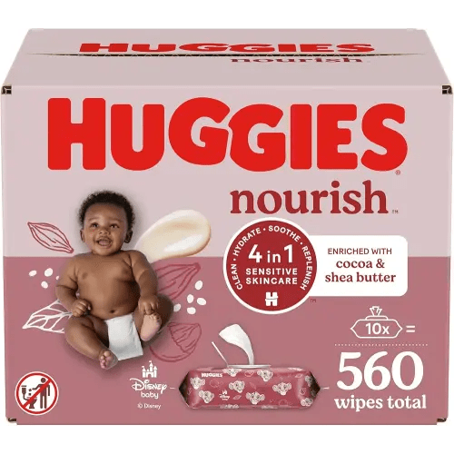 Huggies Nourish Scented Baby Wipes, 10 Push Button Packs (560 Wipes Total)