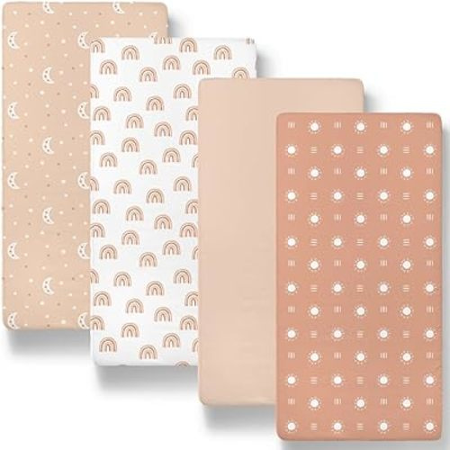 The Peanutshell Baby Bassinet Sheets 4-Pack for Girl or Boy - Soft, Oval & Fitted Baby Girls or Boys Sheet, Rectangle, Fitted Covers for Crib, Halo Bassinet Mattress - Boho