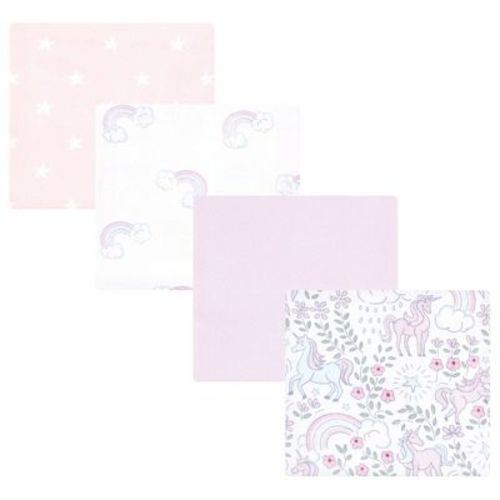 Hudson Baby Infant Girl Cotton Poly Flannel Receiving Blankets, Dreamy Unicorn, One Size