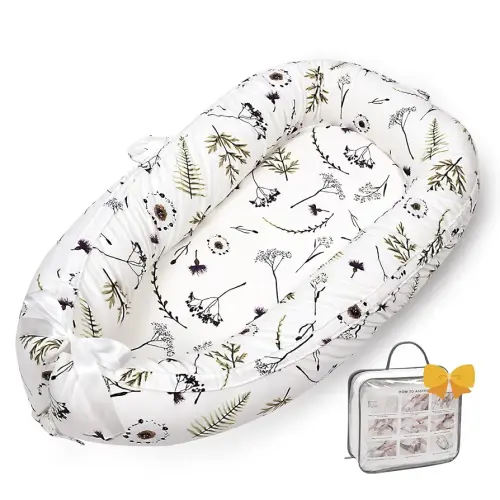 Baby Lounger-Breathable Co-Sleeping and Soft Organic 100% Cotton Baby Lounger, Portable Infant Lounger with Removable Lounger Cover, Baby Nest Lounger for Newborn 0-24 Months-Mami Forest
