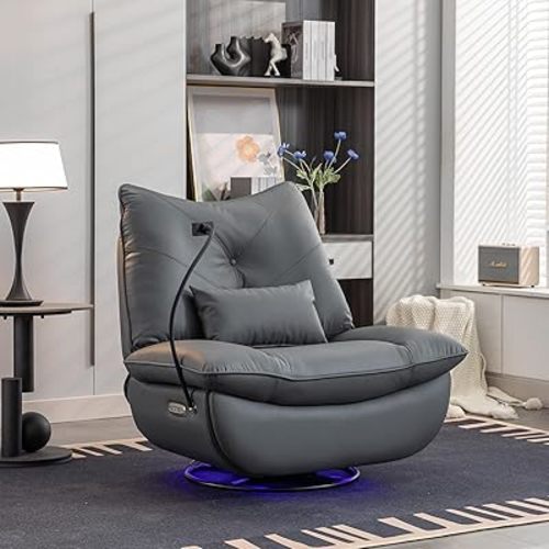 Oversized Power Recliner Chair, Modern Swivel Glider Recliner for Adults, 41.3'' Wide Rocker Faux Leather Chaise Lounge with USB Port & Phone Stand for Living Room, Home Theater, Nursery, Dark Gray