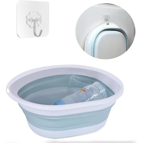 Baby Bottle Wash Basin, Bottle Washing Basin - Collapsible Wash Basin for Baby Bottles, Reusable Sink Basket for Baby Bottle Cleaning, Portable Bottle Tub for Home and Travel (with Hook)